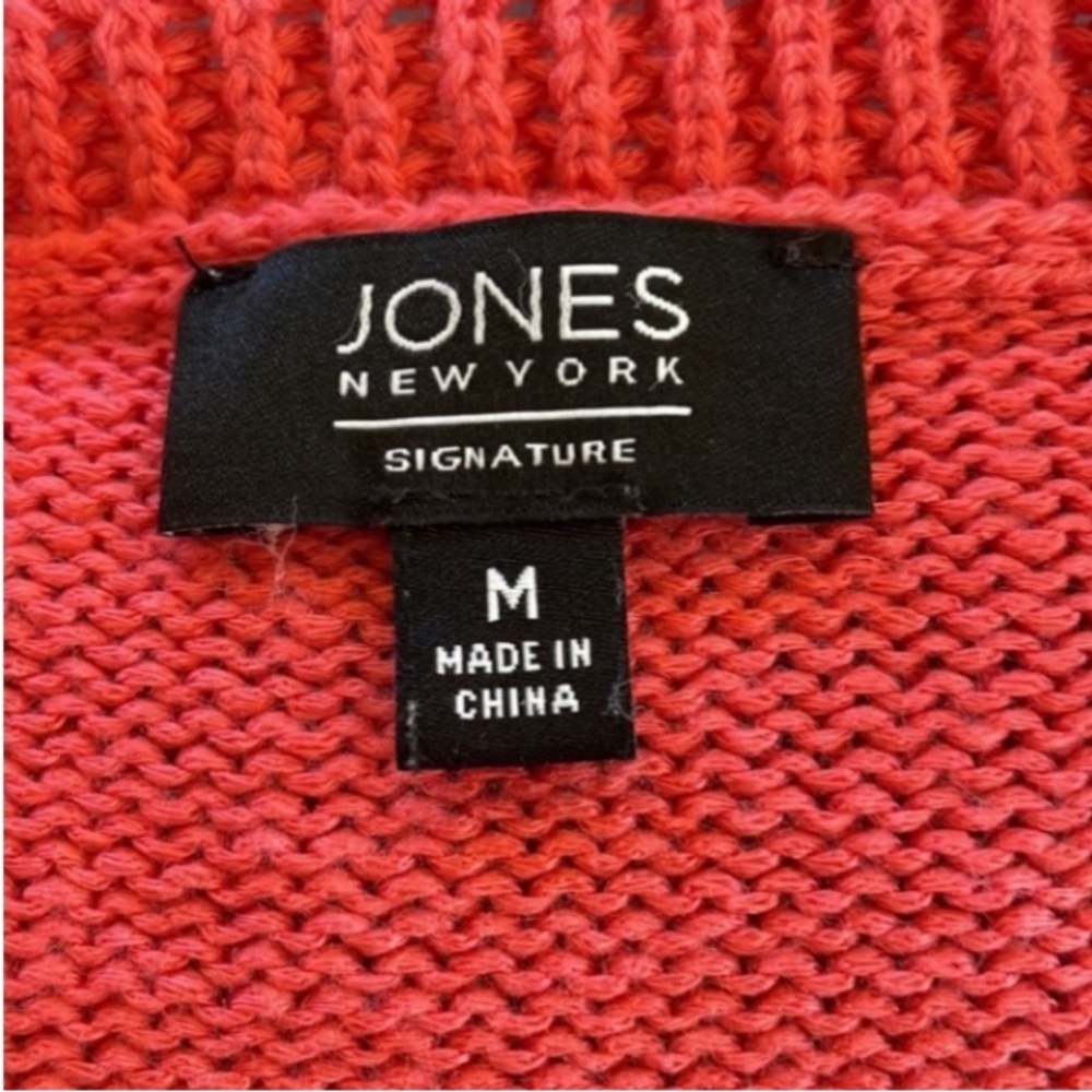 Jones NY Cable Knit Sweater Crewneck Coral Salmon Loose Weave Acrylic Fancy Gift - Picture 3 of 17
